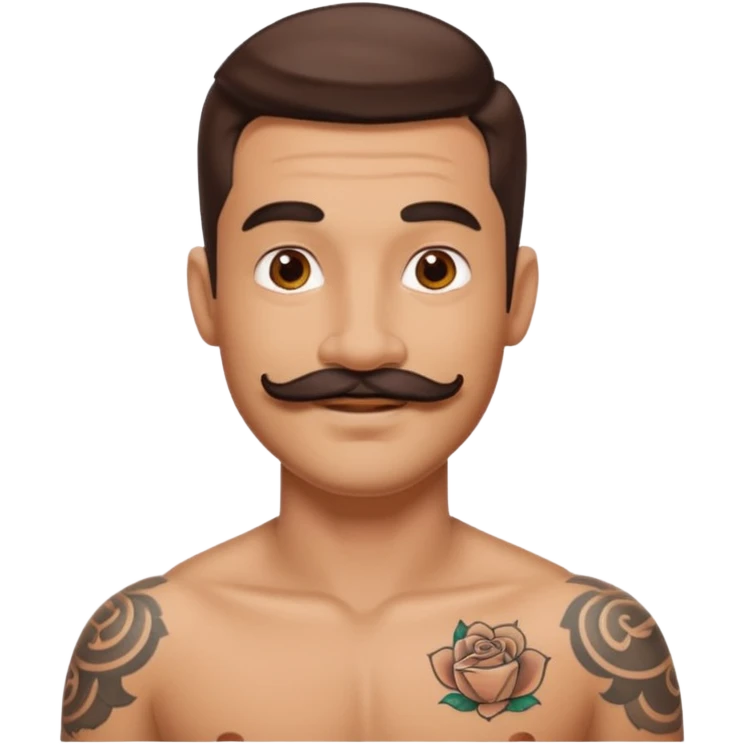 A man in tattoos handsome with flirty smile with mustache  emoji