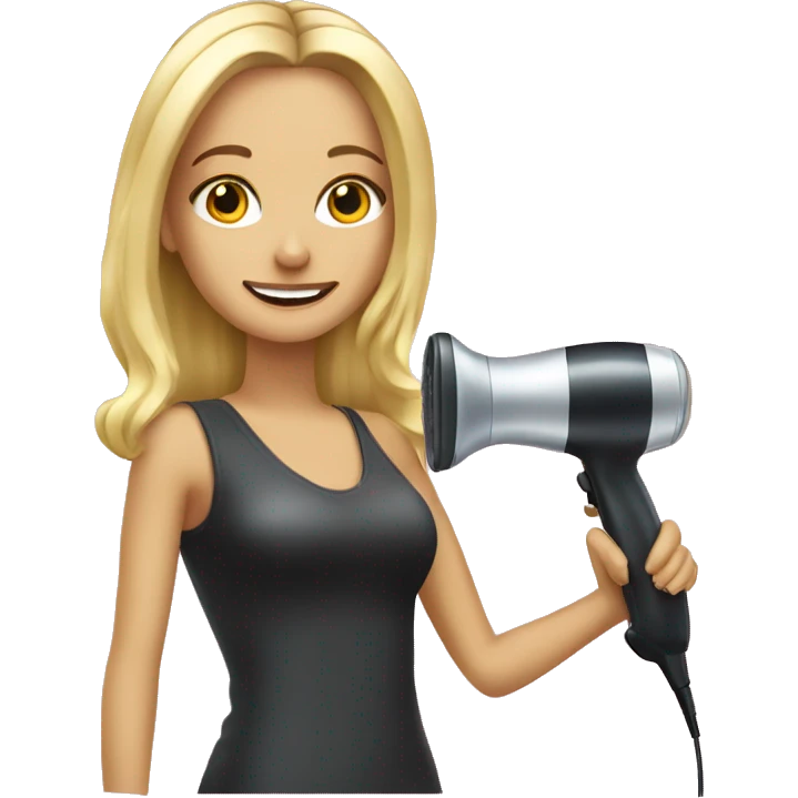 A tall blonde hairdresser girl with a phon in a hand  emoji