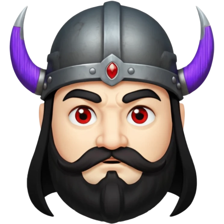 dwarf with viking helmet, red eyes, long black hair, and a black handlebar mustache emoji