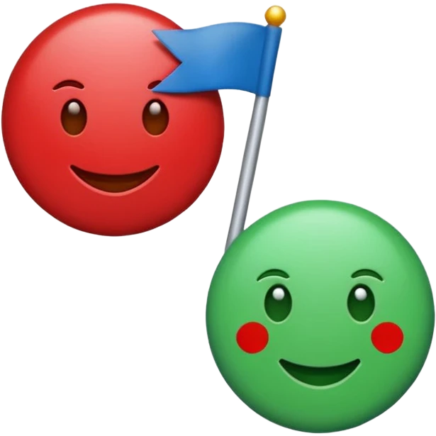 Emoji de bandera, mitad, azul y mitad inferior verde con un círculo rojo en el centro de la bandera en forma de rueda emoji