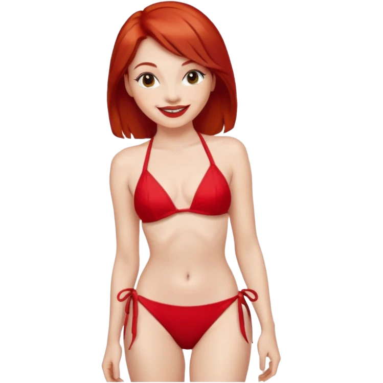 red hair bikini. red lipstick. skinny emoji