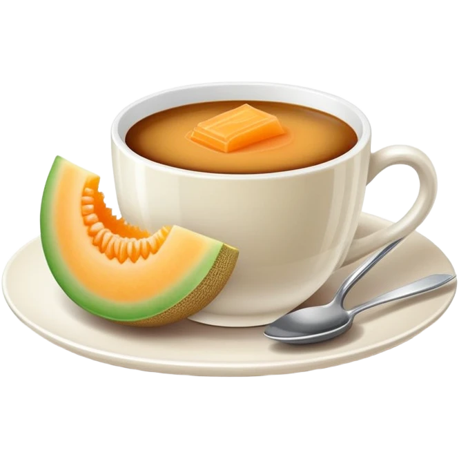 carajillo in a small espresso coffee cup with a slice of cantaloupe melon on the side emoji