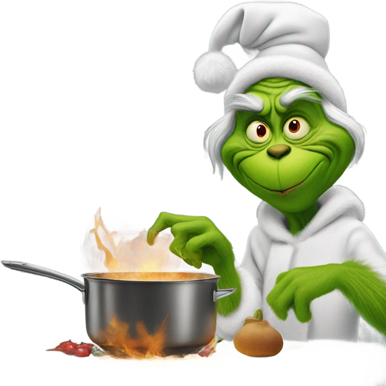 The Grinch cooking with a grandma emoji