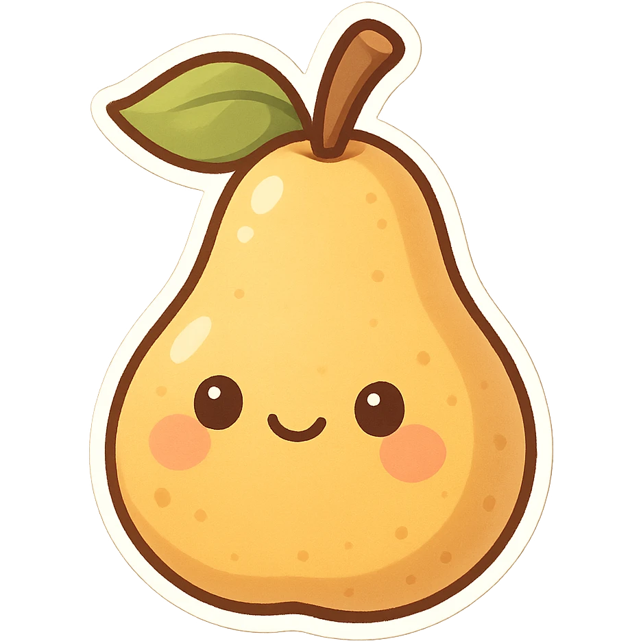 chibi sticker-style pear, cute and exaggerated emoji