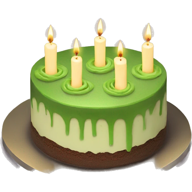 matcha cake with candles without a plate underneath it emoji