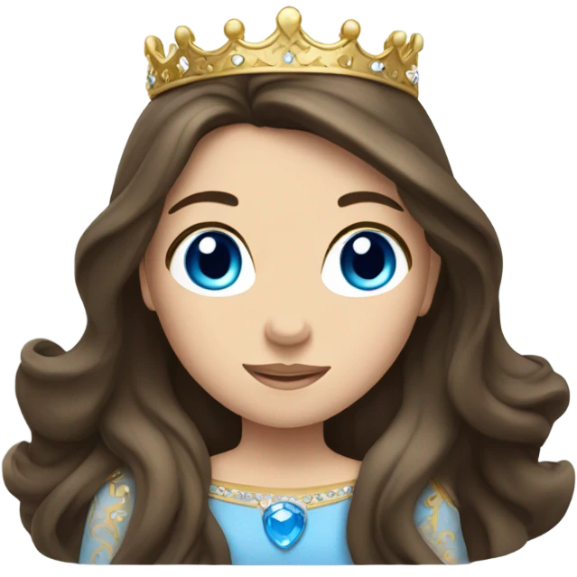 Brunette princess with long hair blue eyes wearing a crown  emoji