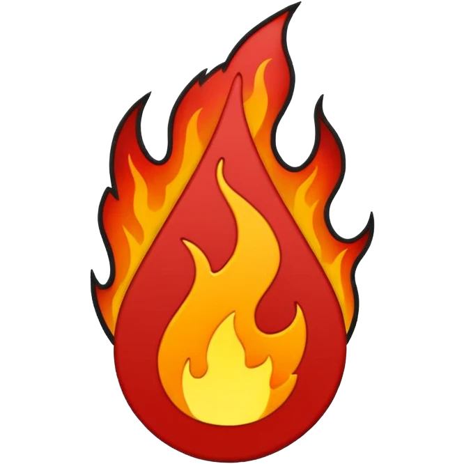 Minimalist emoji-style sticker of a bold exclamation mark surrounded by small flames or cracks. Black and dull red color palette, no outline.
 emoji