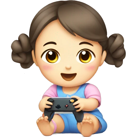 korean baby girl playing nintendo emoji