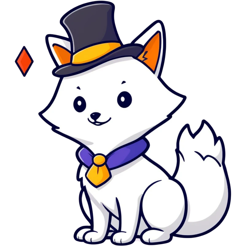 White fox wearing a magicians hat emoji