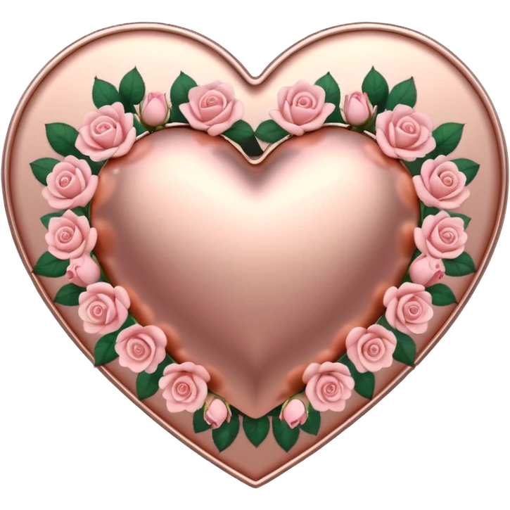 Rose-gold metal heart shape with pastel pink roses adorning it emoji
