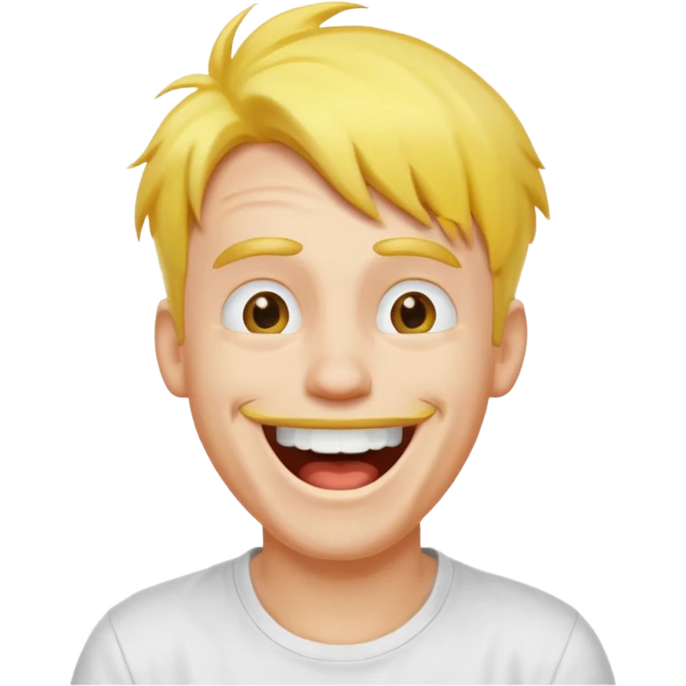 Goofy man with yellow air and white tshirt laughing emoji