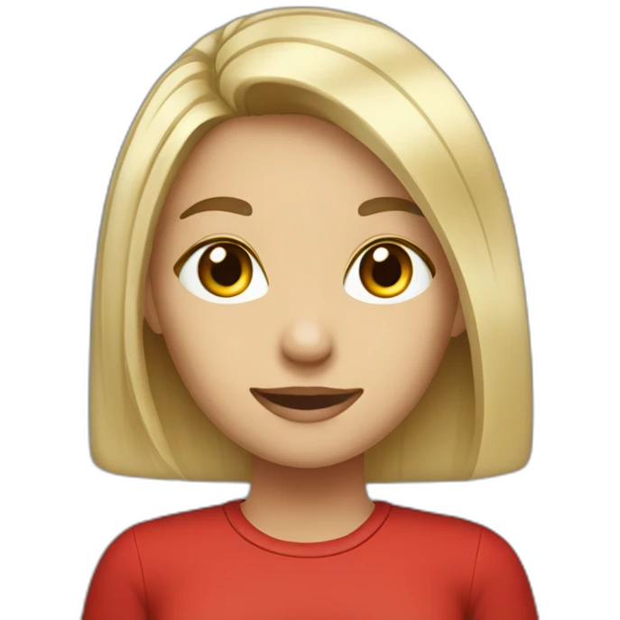brown root bleached hair girl working, red shirt emoji