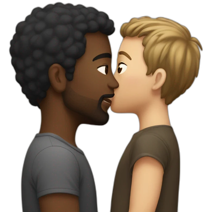 Caucasian and black men kiss emoji