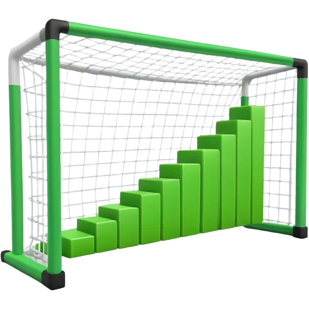 Cinematic realistic green 3d growing bar graph in a soccer goal emoji