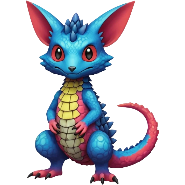 randomly colored colorful edgy anthropomorphic painted Fakémon-Pokémon-Trico-Vernid-creature emoji