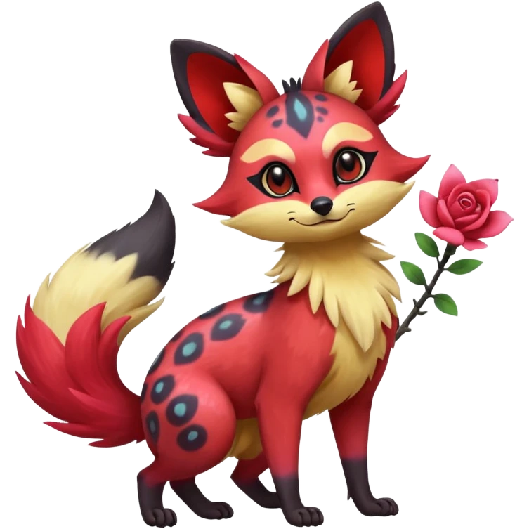Rare realistic cool cute epic aesthetic colorful Fennekin-Zorua-Civet-Genet-species-Fakemon-hybrid-creature, with splotches and rosette markings, full body emoji