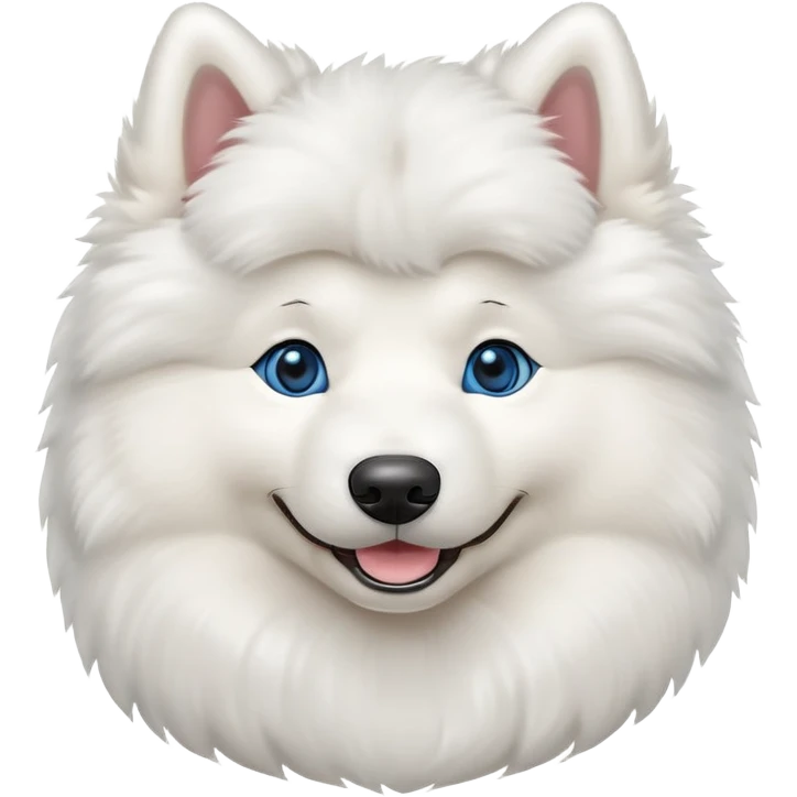 fluffy white Samoyed dog with blue eyes, smiling emoji
