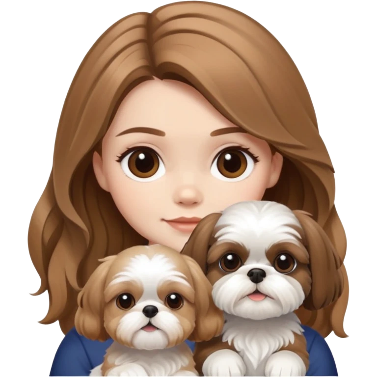medium wavy light brown hair girl with a white and brown shih tzu emoji