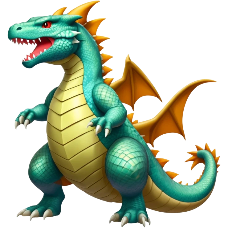 Shiny Exotic Colorful epic Tyranitar-Charizard-Dragonite-Salamence-Drudigon-Haxorus-Fakémon-hybrid-creature (full body)  emoji