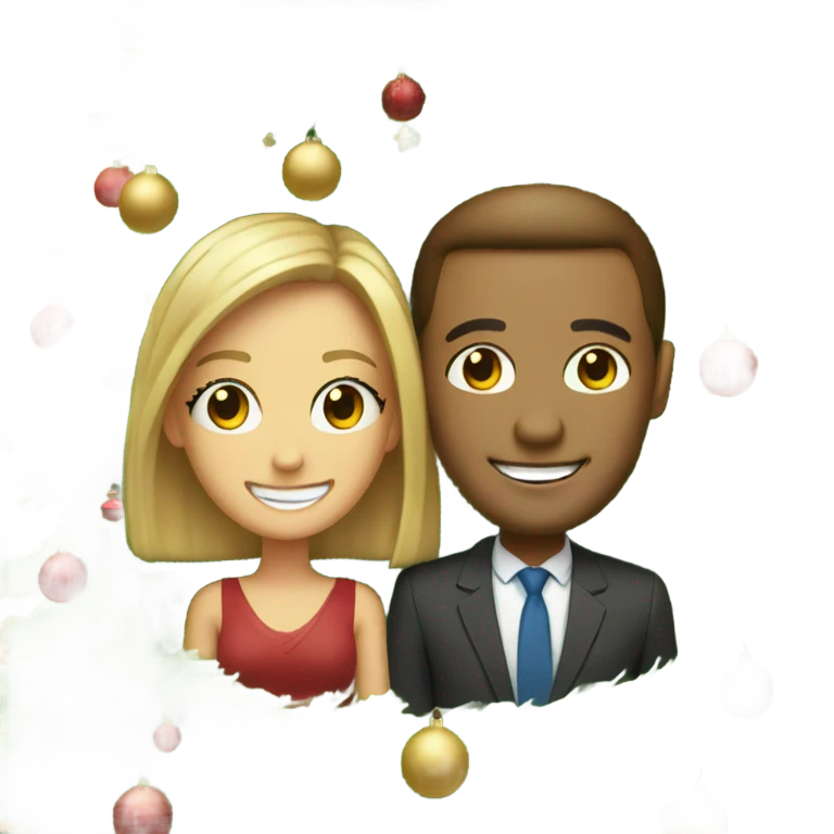 smiling couple by christmas tree, but make the eyes smaller emoji