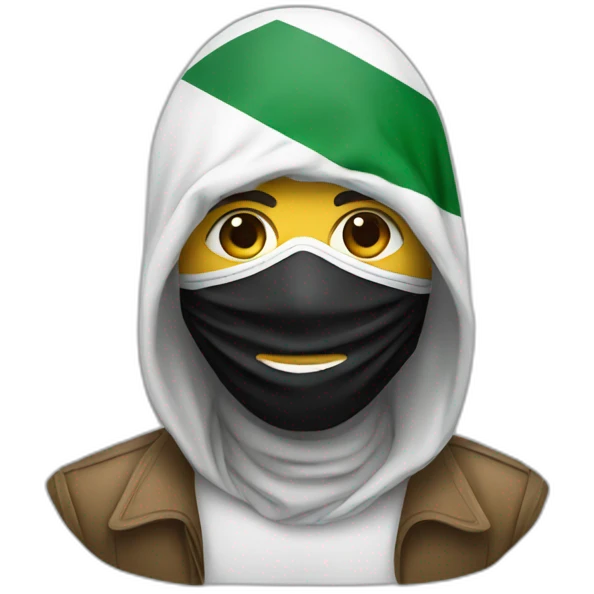 A man wearing a mask with the Palestinian flag on it emoji