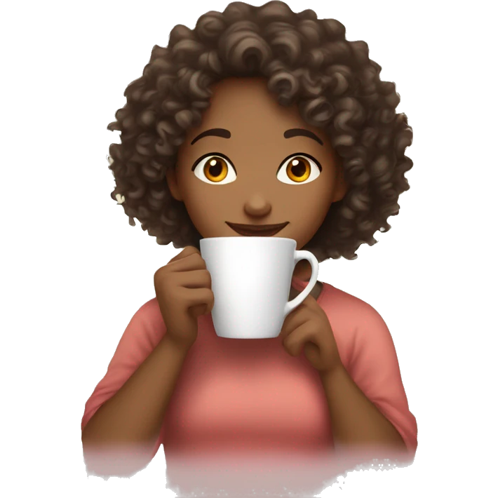 Curly-haired mid-tone girl drinking a cup of tea emoji