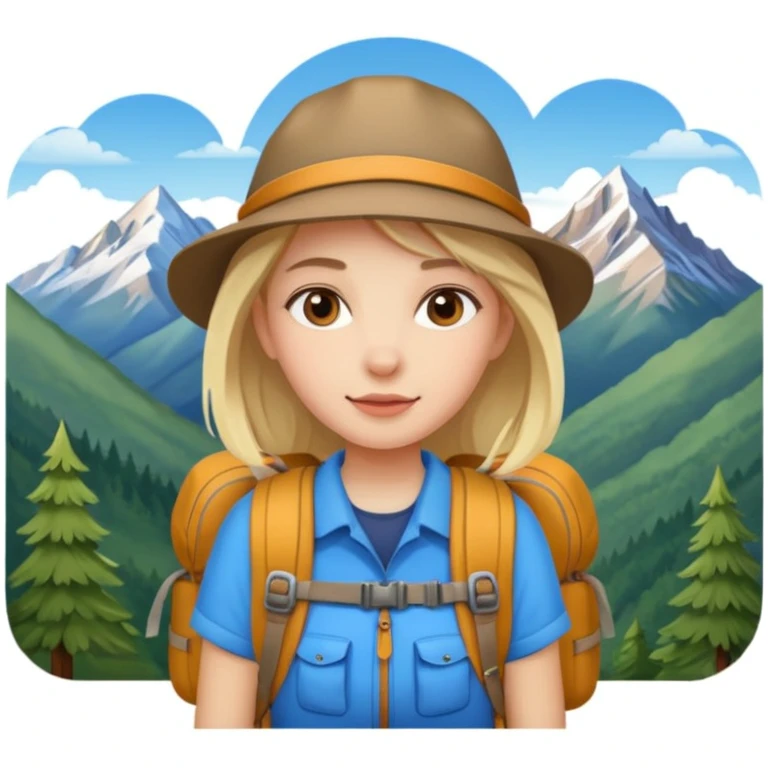 girl backpacking, travelling mountains background emoji