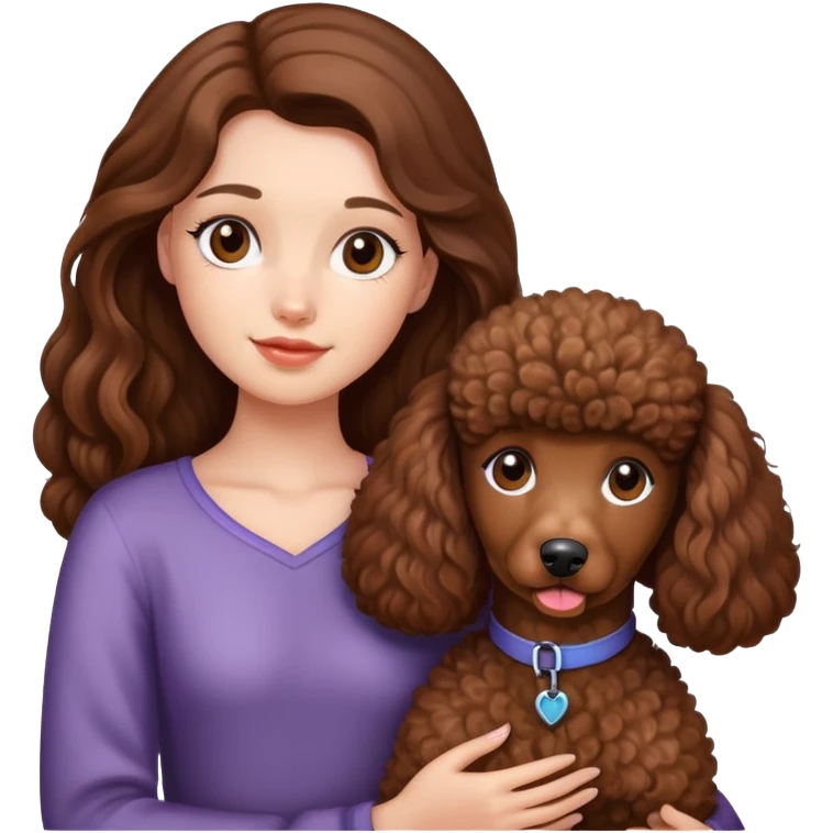  girl with long hair holding a brown poodle emoji