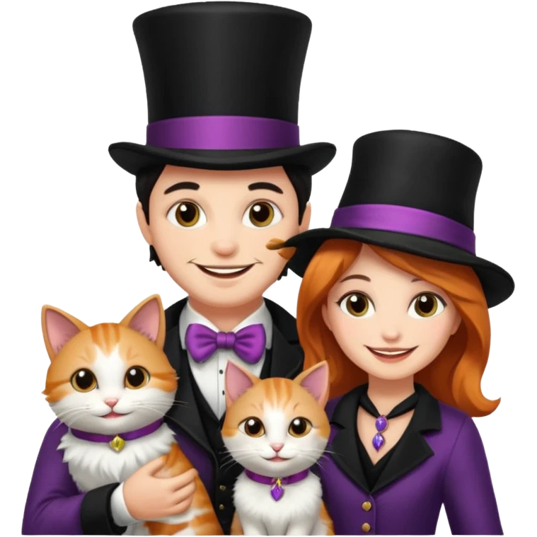 magician couple and their pet cat emoji