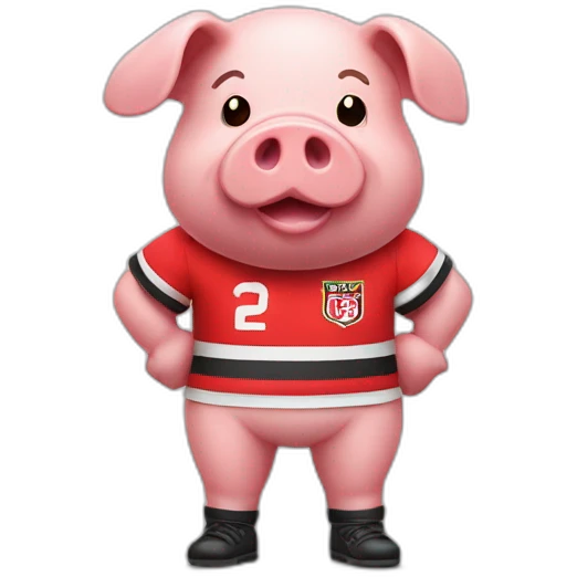 pig with red soccer tshirt standing emoji