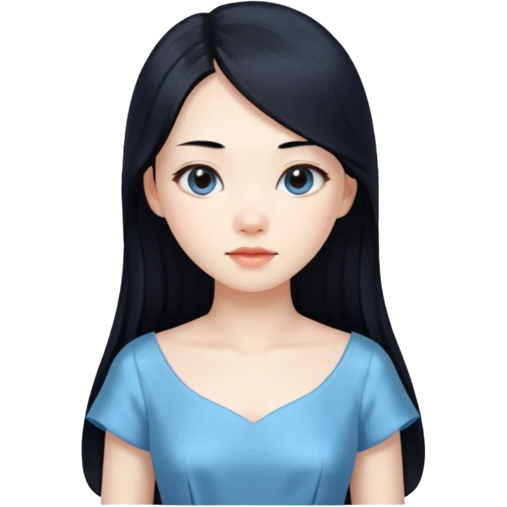 Chinese woman, long black hair, pale blue dress emoji