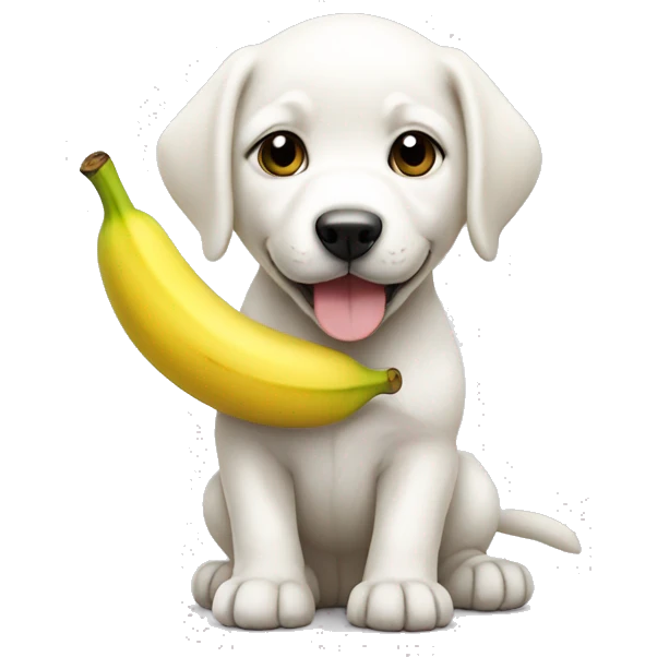 White puppy wearing a banana emoji