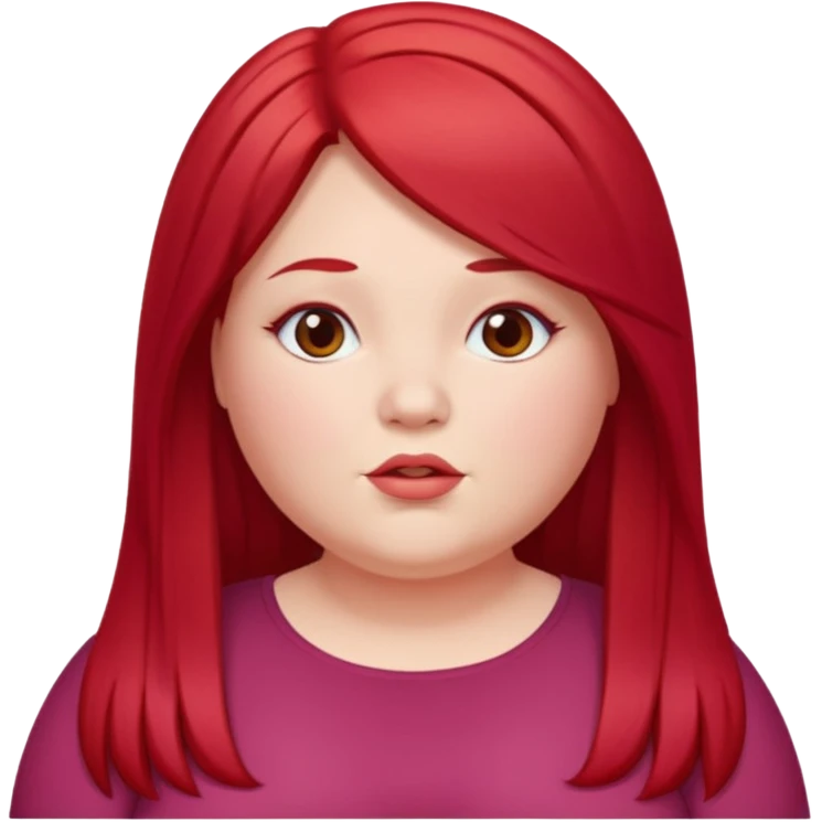 chubby white woman cherry red long straight hair parted middle emoji