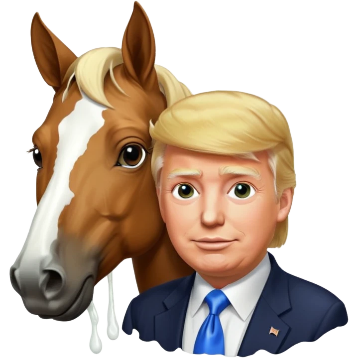 Donald trump with white liquid around trumps lips with a horse emoji