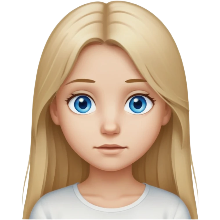 girl with long dirty blond hair, blue eyes, wearing a white top, neutral expression emoji