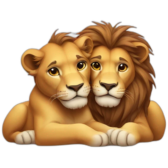 Two male lion cudding emoji