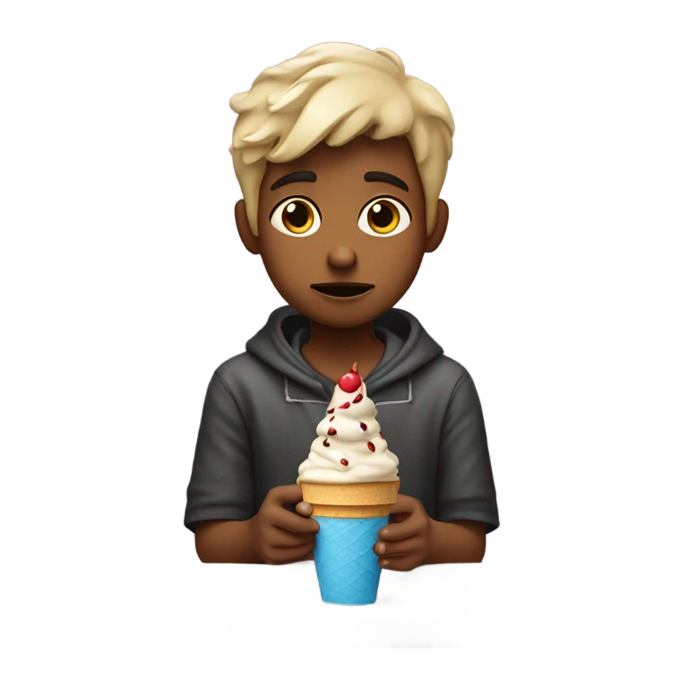 Sad boy eating an ice cream Sunday emoji