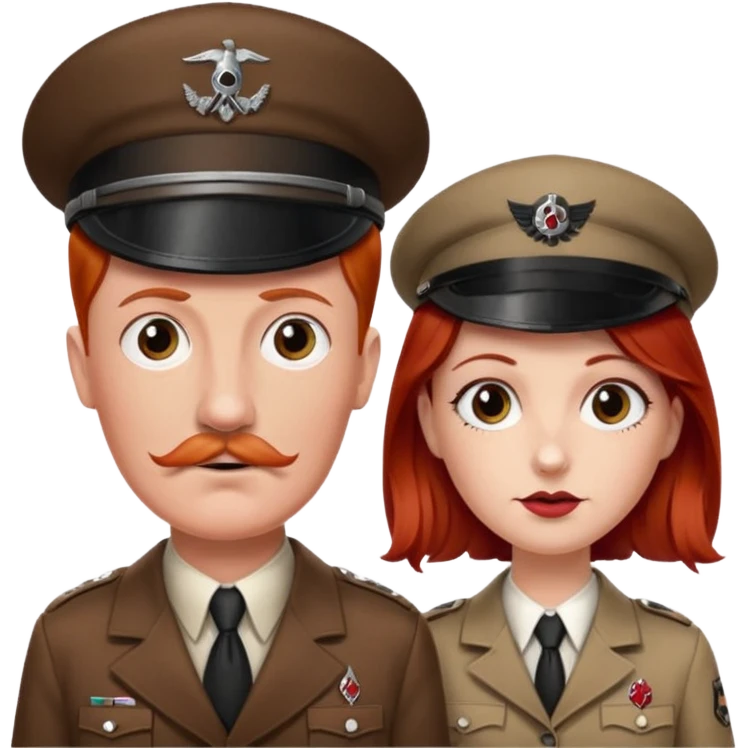 create and image of a red head wearing a dr pepper hat standing with hitler emoji