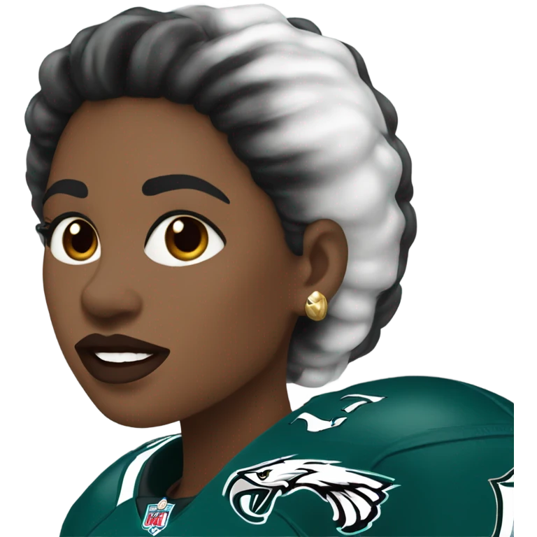  White female dark hair red lips wearing Philadelphia Eagles jersey emoji