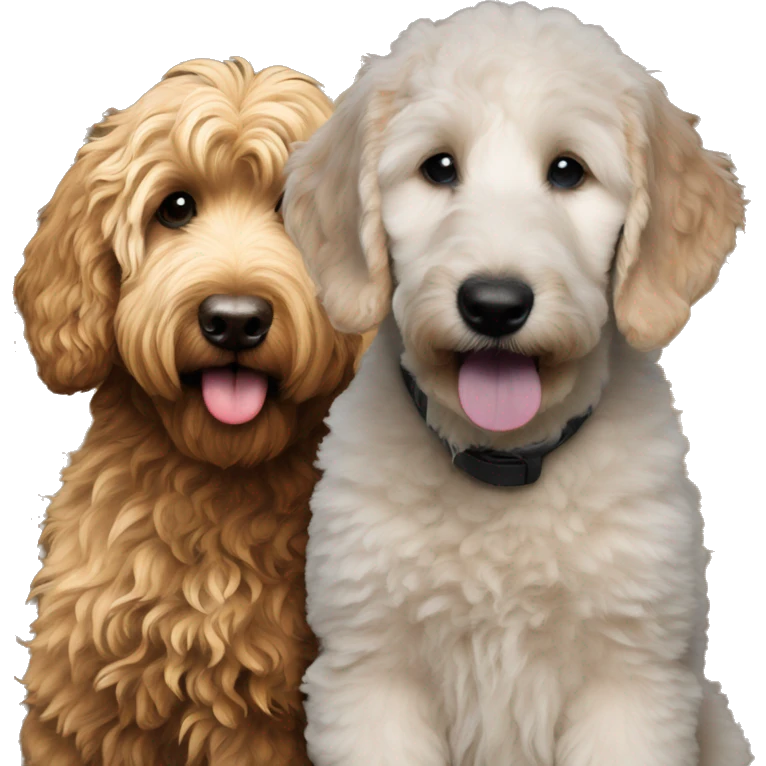Goldendoodle sitting next to a black Goldendoodle puppy emoji