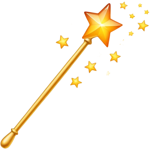 Classic magic wand like Apple's emoji but with yellow stars featuring a smooth yellow-to-orange gradient, sparkly magical effect emoji