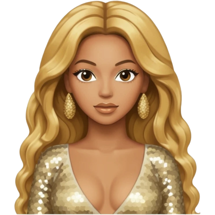 Beyonce Silhouette with long golden blonde hair, ivory sequin outfit  emoji