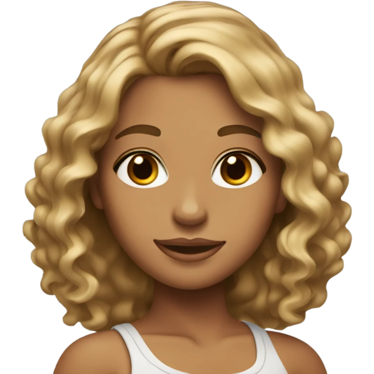 tanned skin with wavy light brown hair with blonde highlights emoji