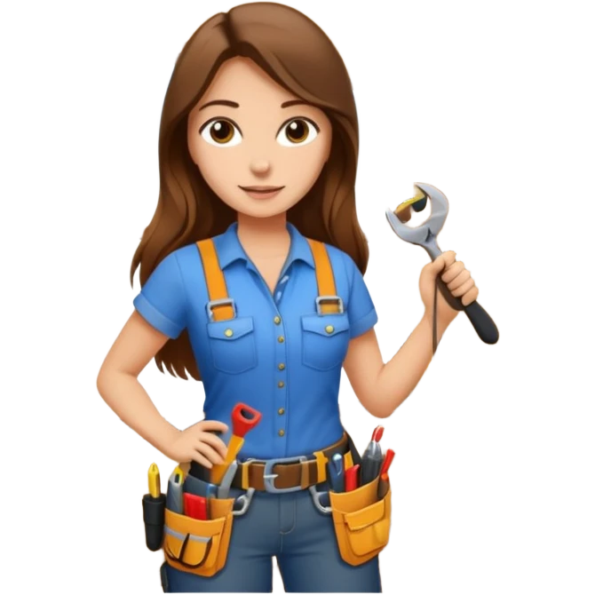 beautiful girl with long brown hair constructing new lounge room emoji