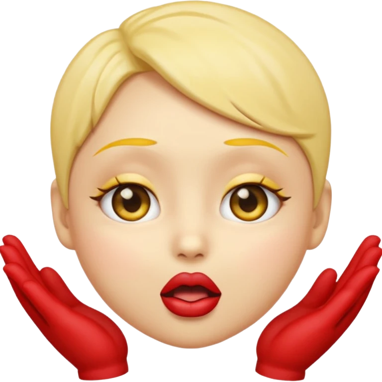 emoji with big anime like eyes like big cute eyes, puckered lips, red cheeks, Little excited clasp with their hands up by their cheeks, yellow skilled emoji no hair  emoji