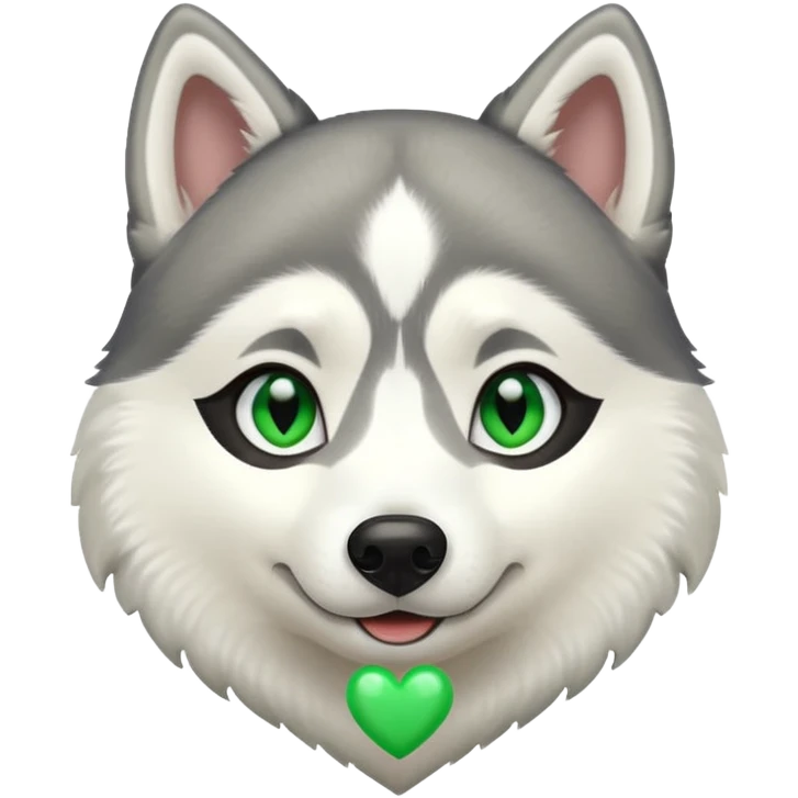 happy husky with bright green heart-shaped pupils emoji