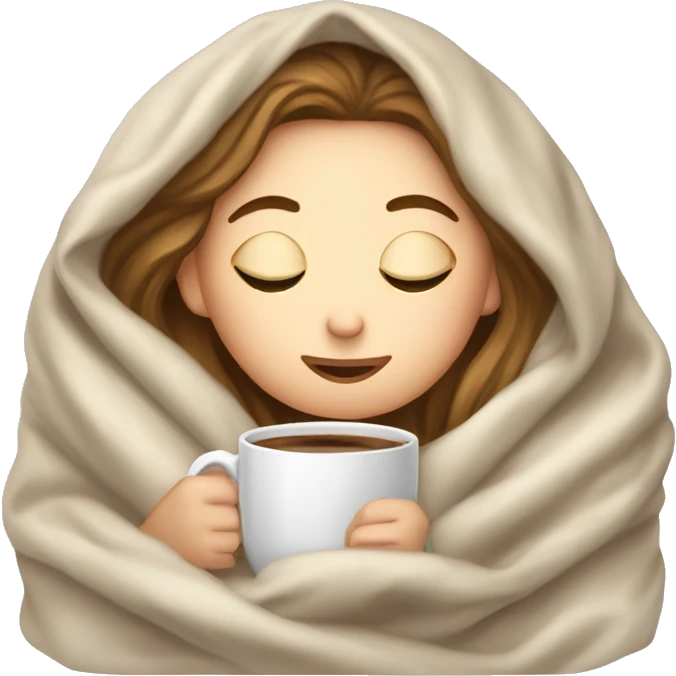 White girl inside a blanket sipping coffee eyes closed emoji