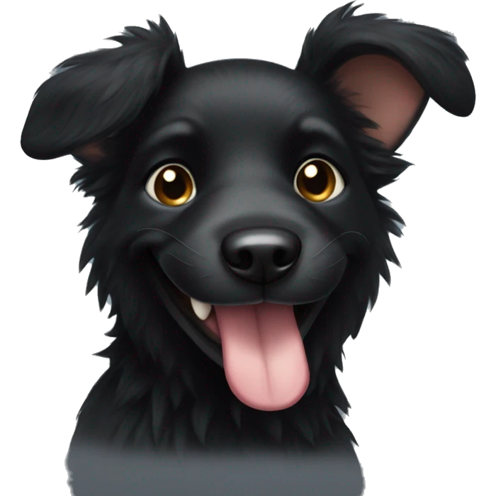 pointy eared black dog with some fluff smiling emoji