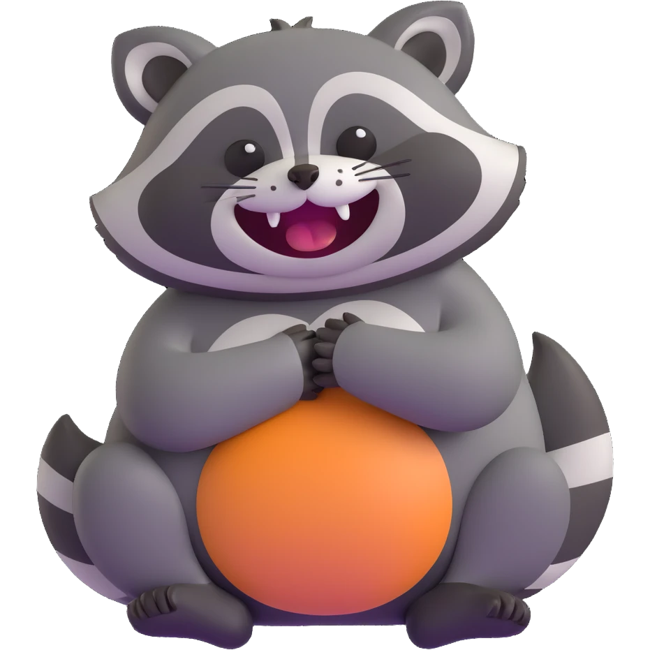 raccoon clutching belly, laughing with tears, eyes squeezed shut emoji