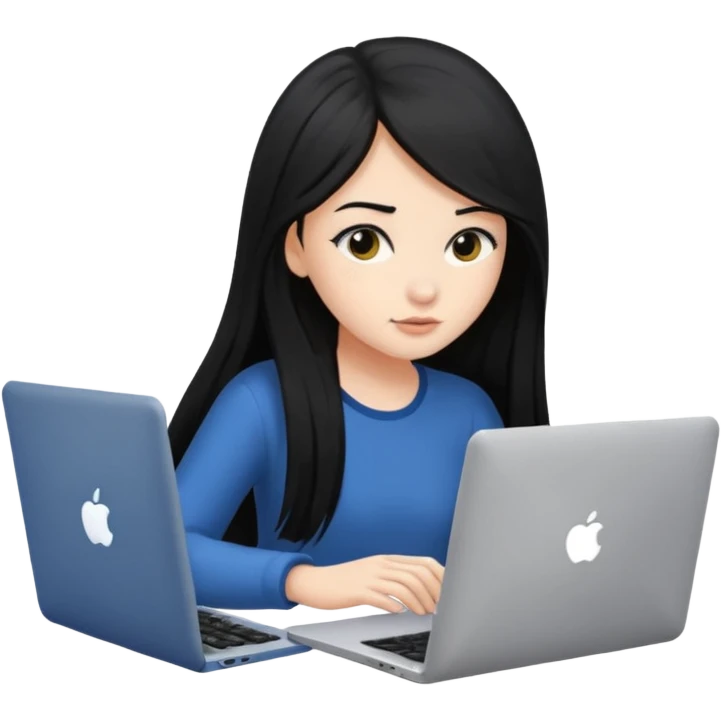 girl with long black hair focused on laptop emoji